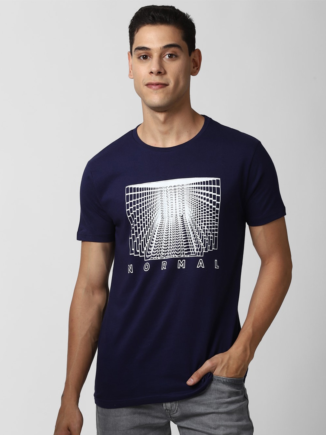 

Peter England Casuals Men Navy Blue Printed Slim Fit T-shirt