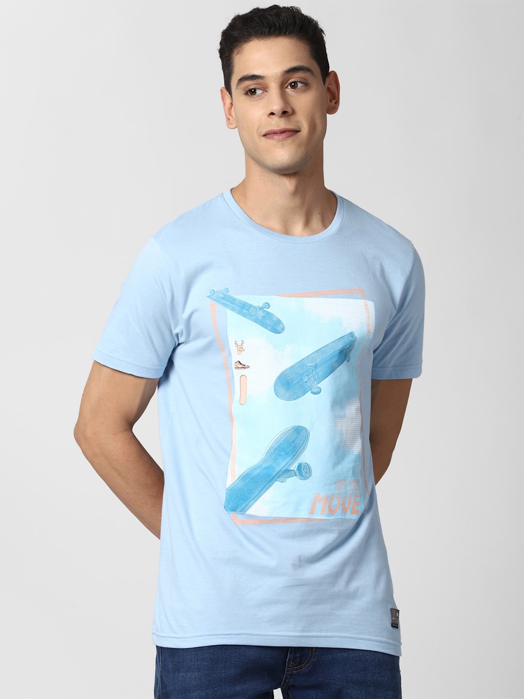 Peter England Casuals Men Blue Printed Slim Fit T-shirt