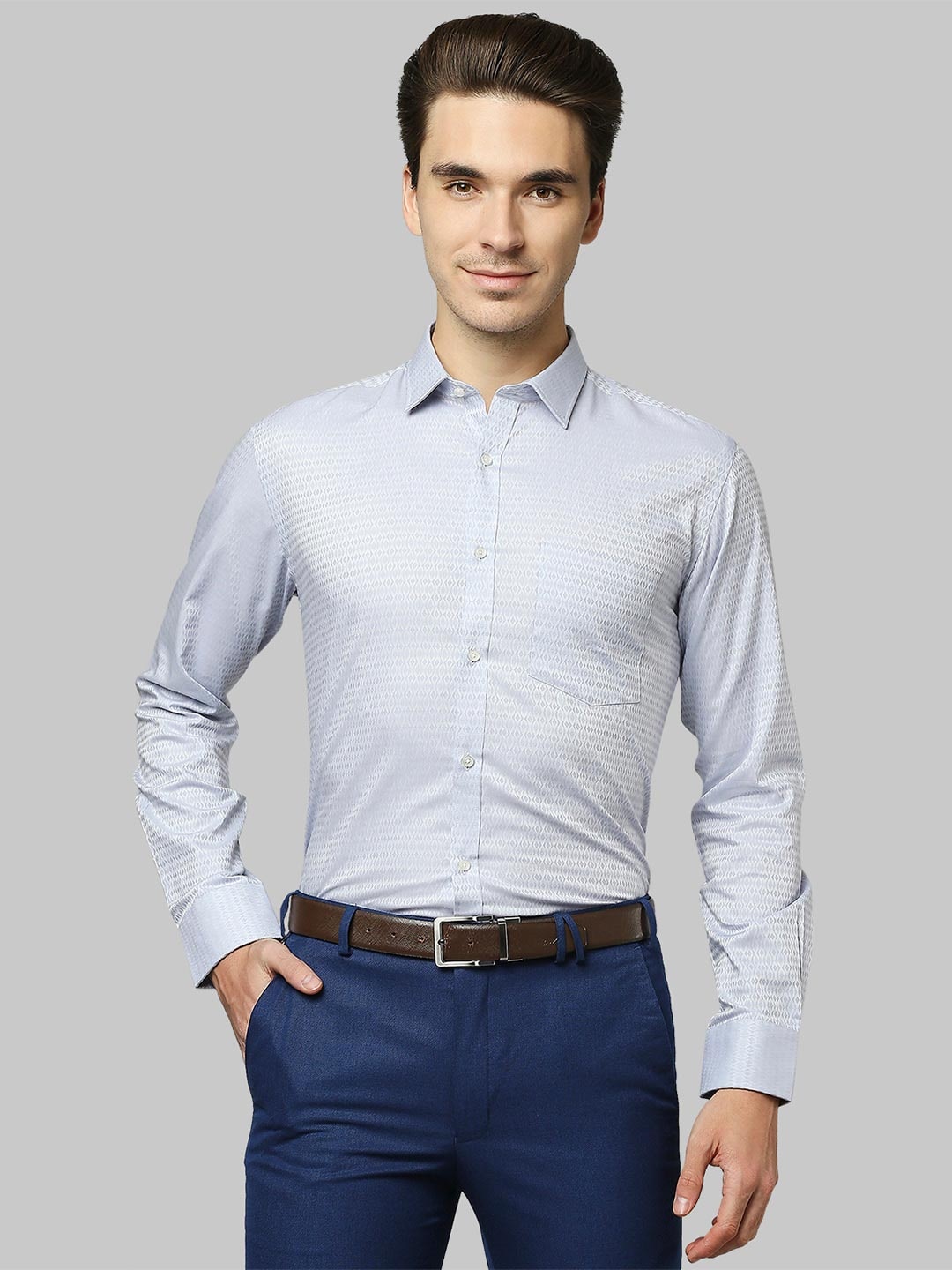 

Park Avenue Men Grey Self Design Slim Fit Cotton Casual Shirt
