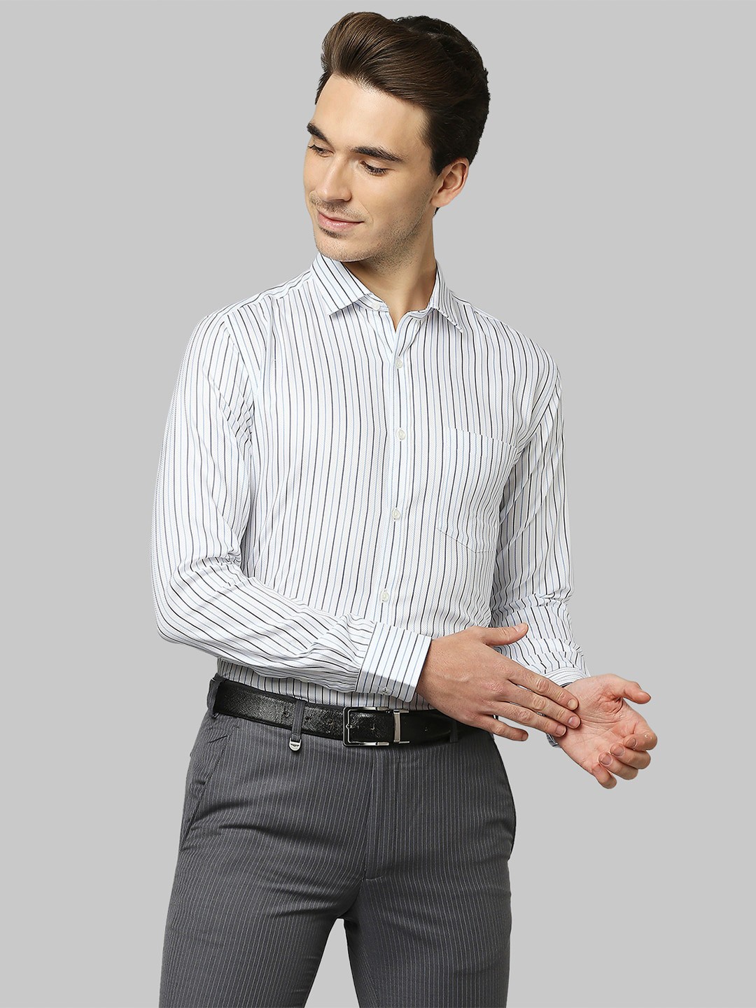 

Park Avenue Men Blue Slim Fit Striped Formal Shirt