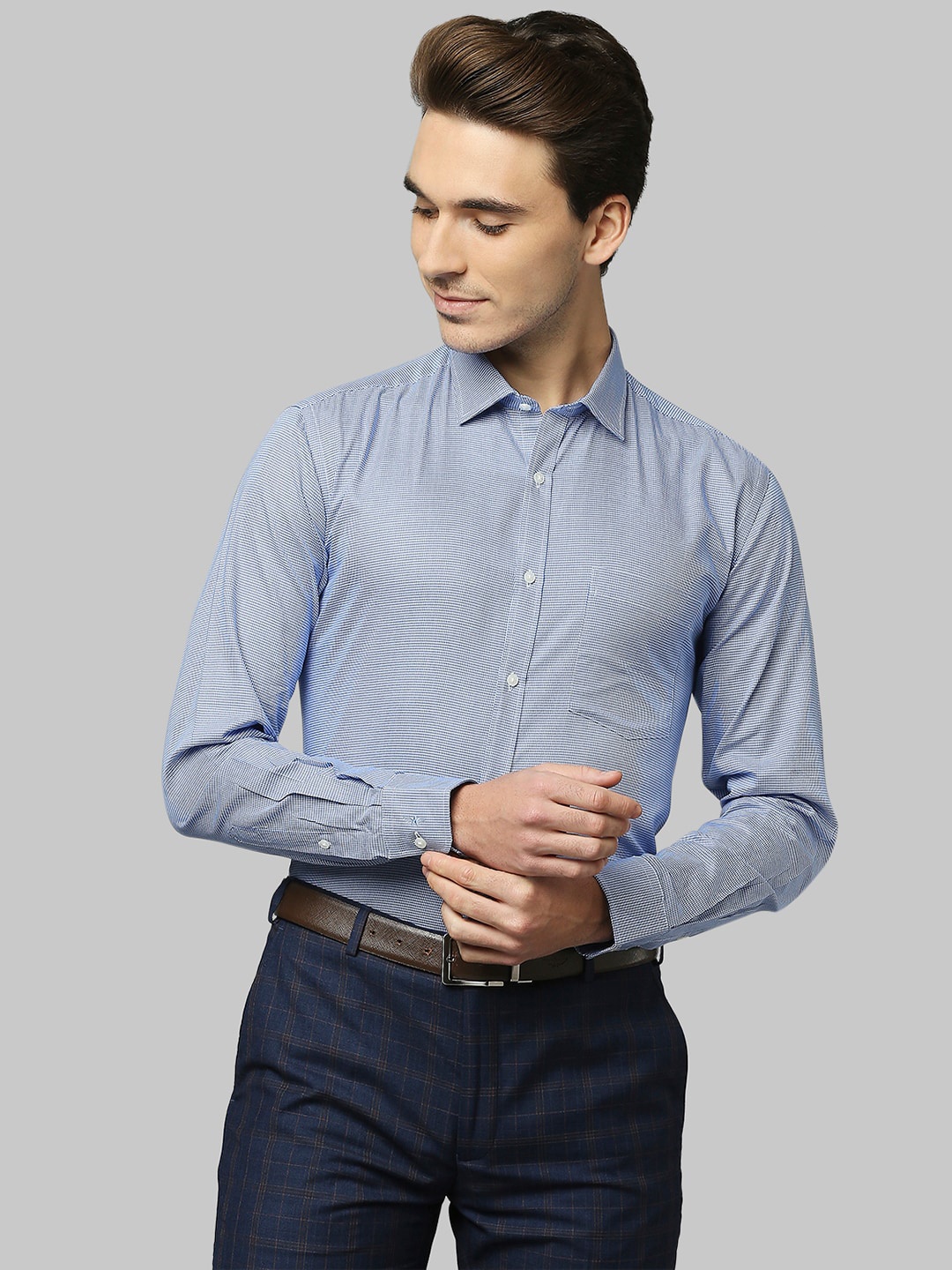 

Park Avenue Men Blue Slim Fit Checked Cotton Formal Shirt