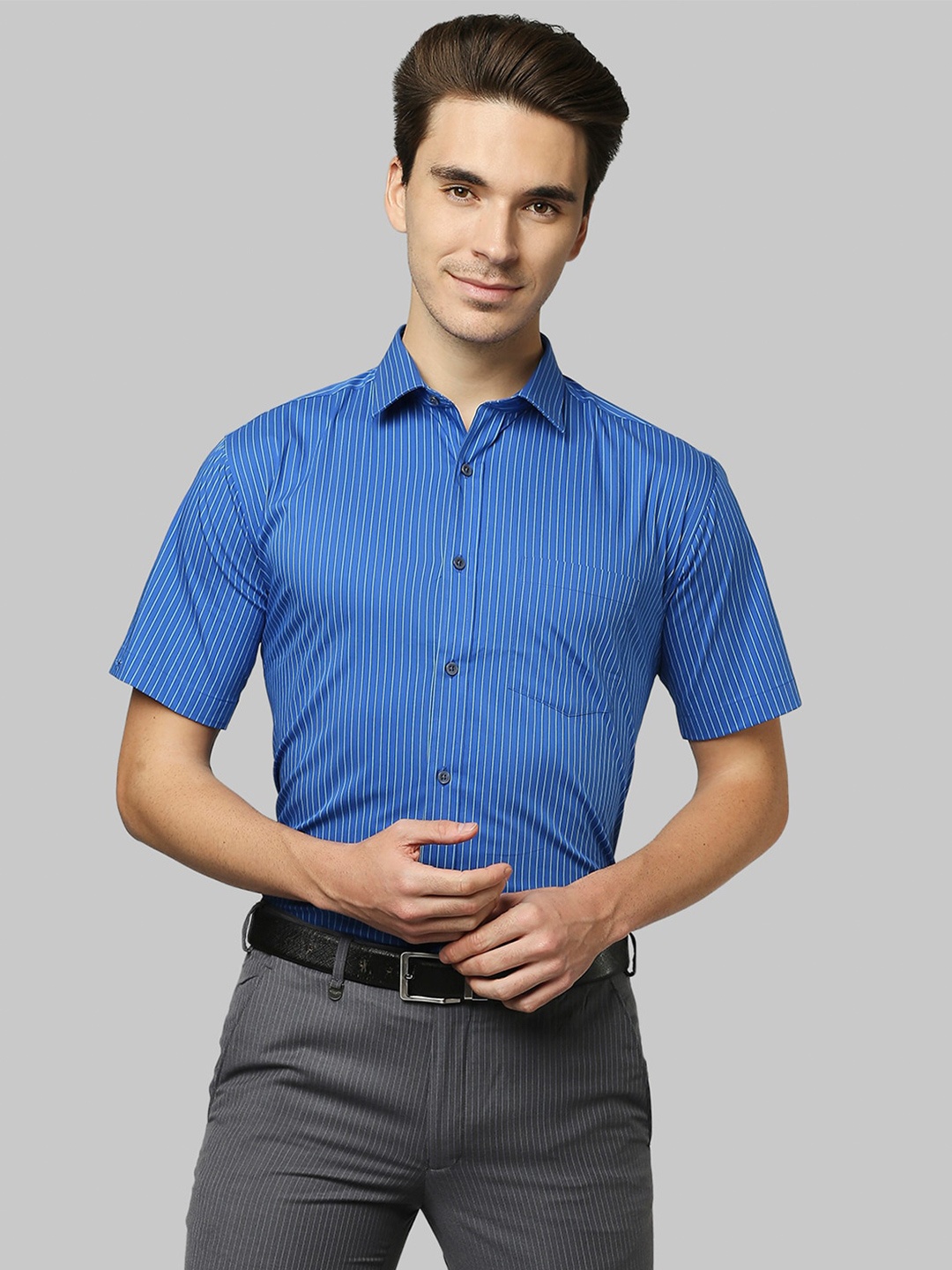 

Park Avenue Men Blue Striped Formal Shirt