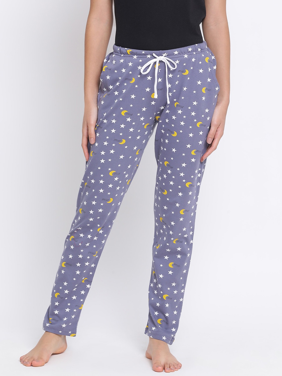 

Kanvin Women Purple & White Printed Pure Cotton Lounge Pants