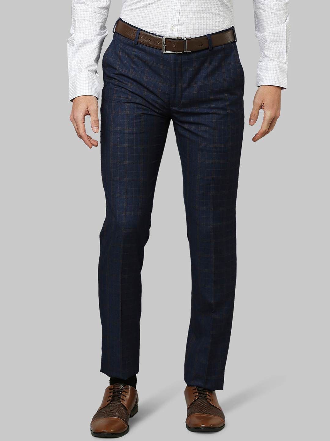 

Park Avenue Men Blue & Beige Checked Trousers
