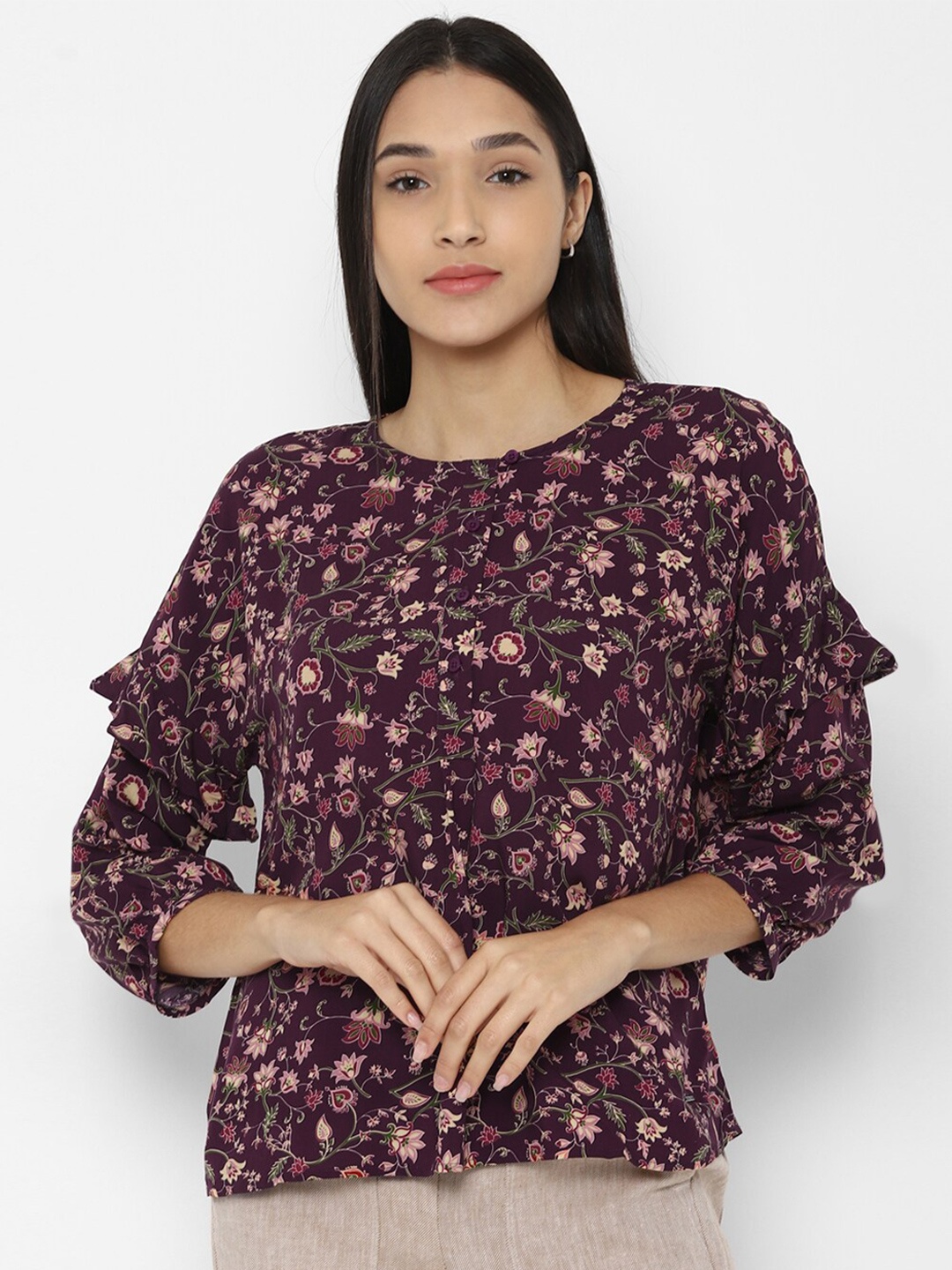 

Allen Solly Woman Purple Floral Print Top