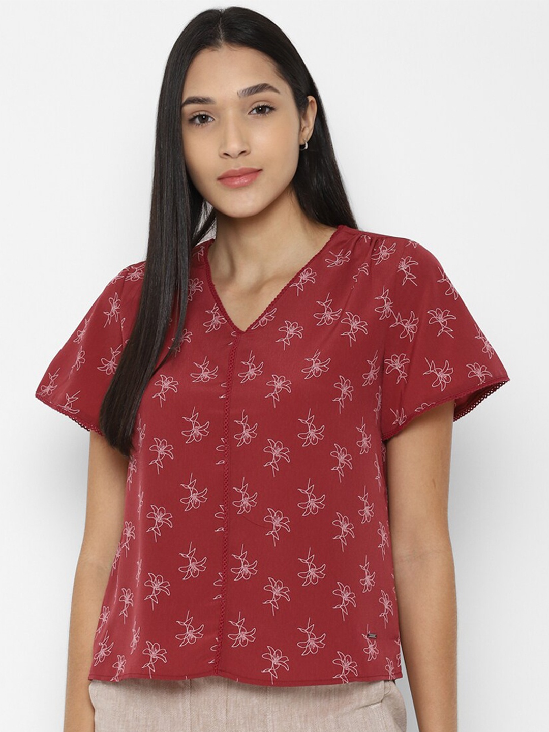 

Allen Solly Woman Maroon Print Top