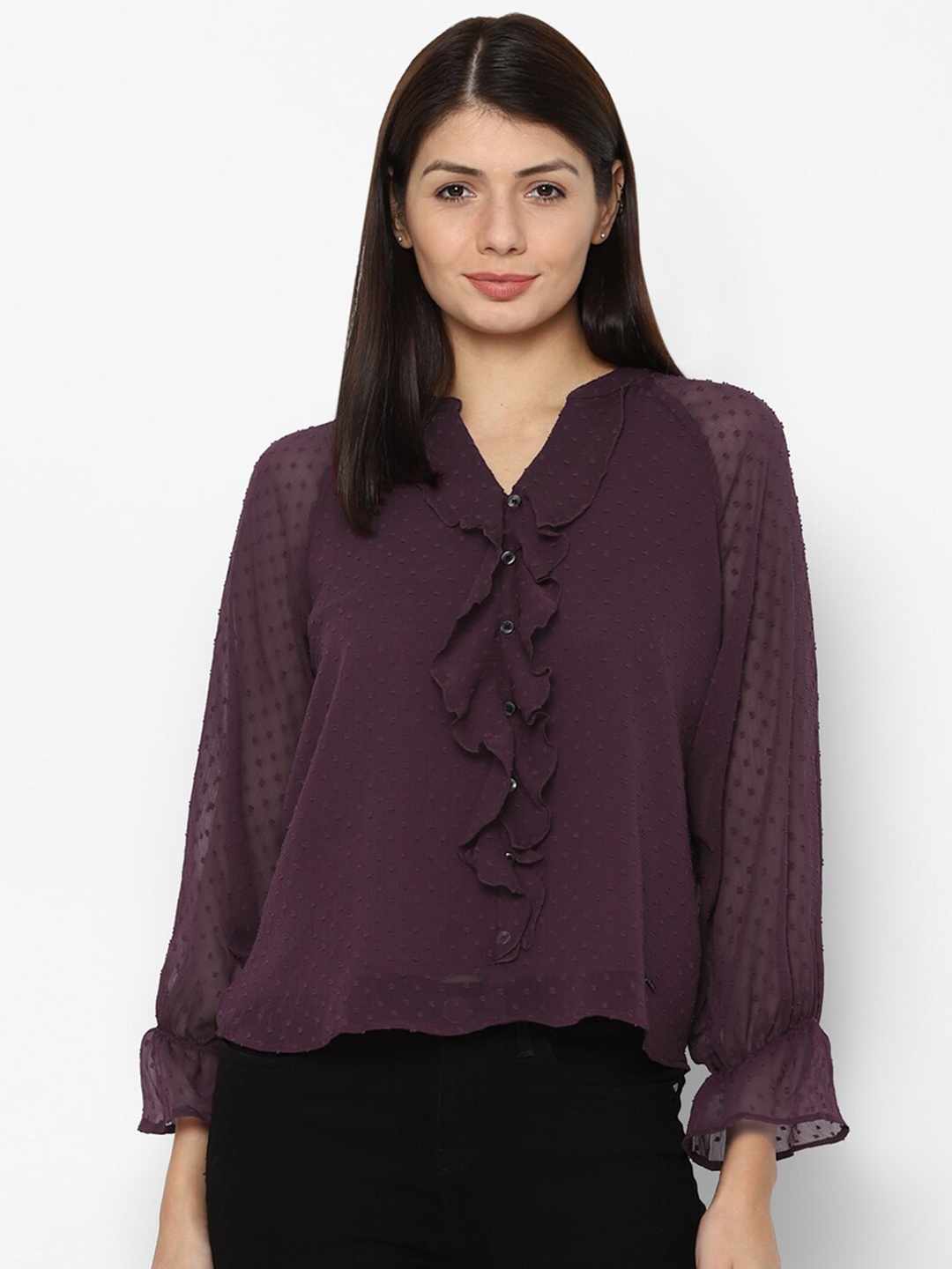 

Allen Solly Woman Purple Mandarin Collar Top