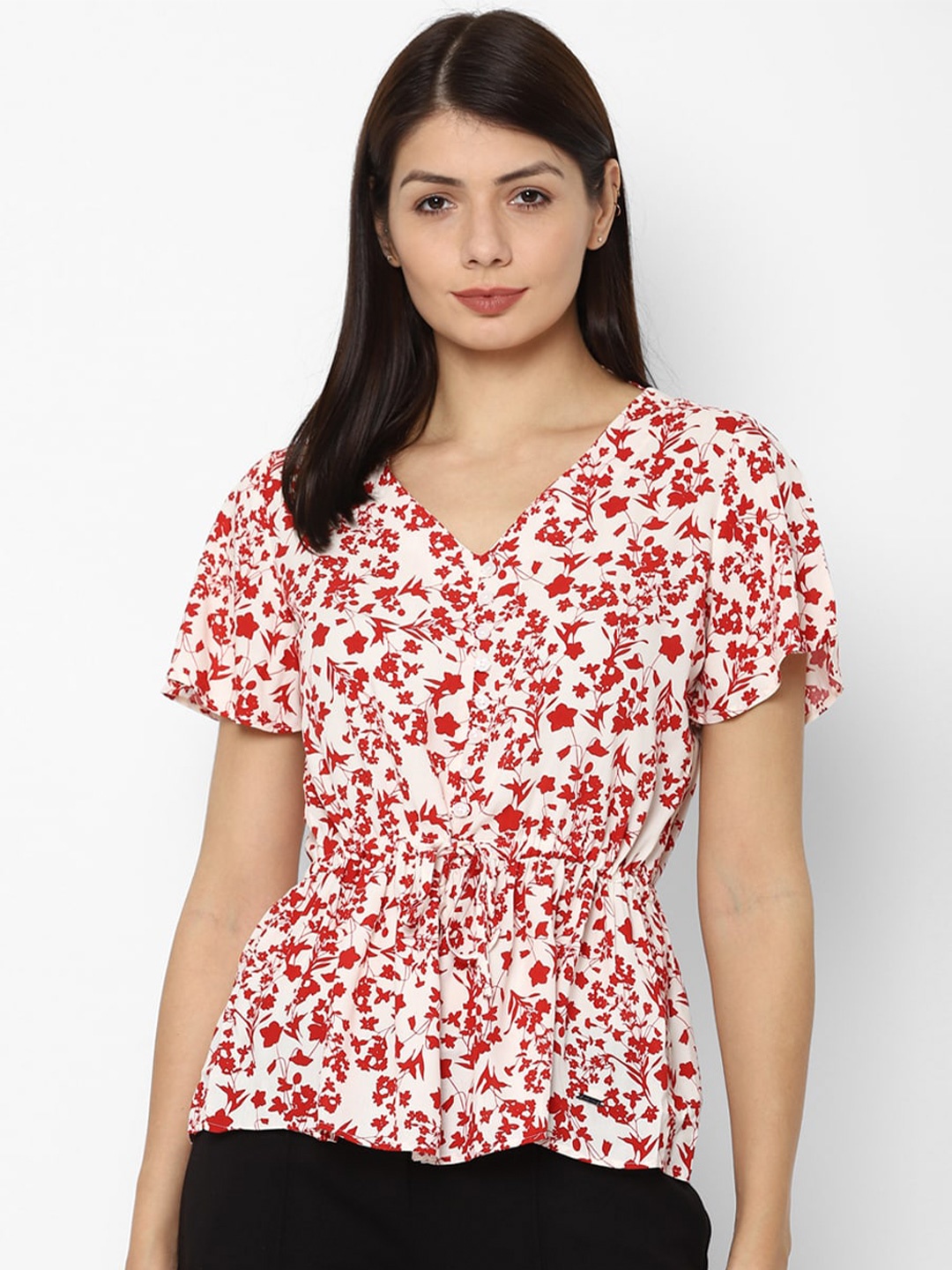 

Allen Solly Woman White Floral Print Cinched Waist Top
