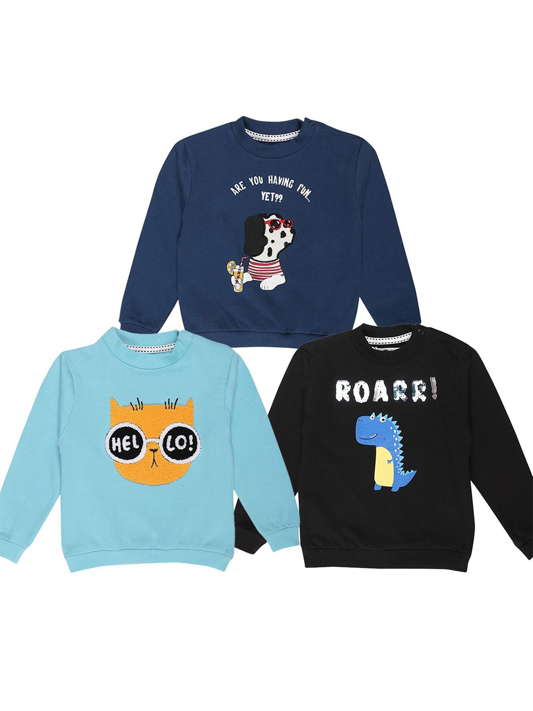 

The Mom Store Unisex Kids Set Of 3 Navy Blue & Black Printed Sweatshirt