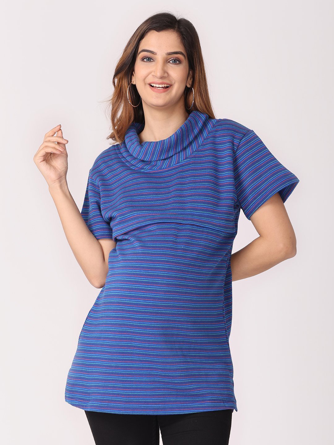 

The Mom Store Blue Striped Maternity Top