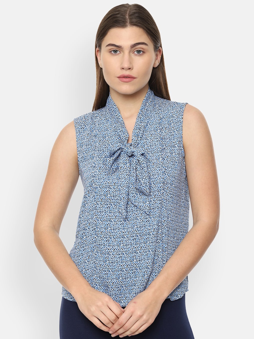 

Van Heusen Woman Blue Print Tie-Up Neck Top
