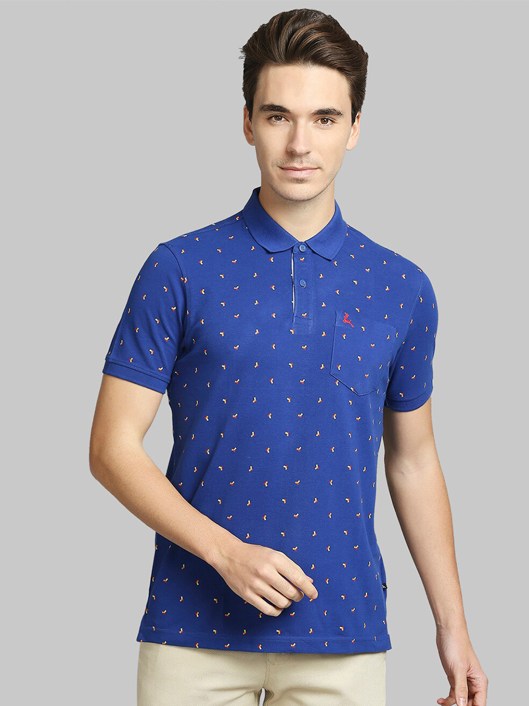 

Parx Men Blue Printed Polo Collar Pocket T-shirt