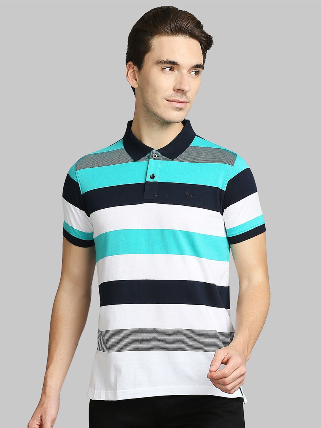 

Parx Men Blue Striped Polo Collar T-shirt