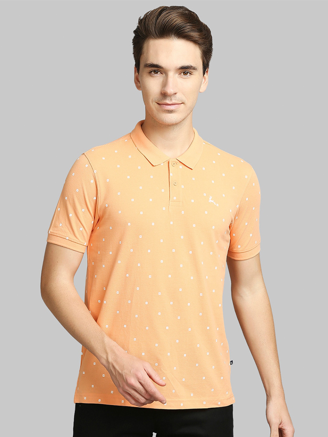 

Parx Men Orange Printed Polo Collar Pockets T-shirt