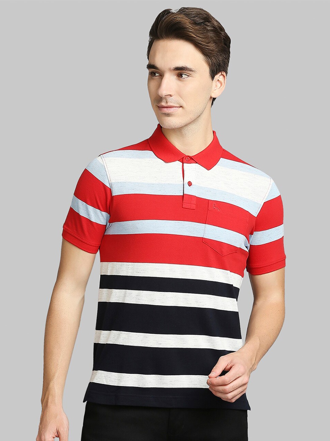 

Parx Men Red Striped Polo Collar Pockets T-shirt