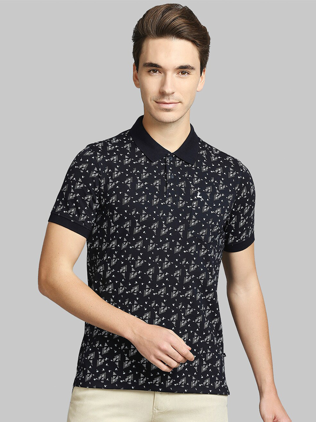

Parx Men Blue Printed Polo Collar Pockets T-shirt
