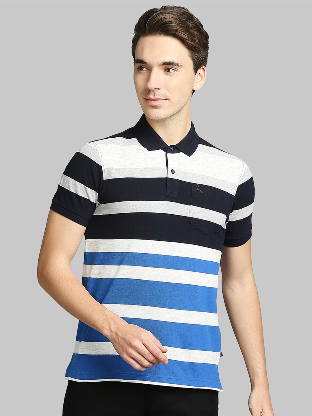 

Parx Men Blue Striped Polo T-shirt