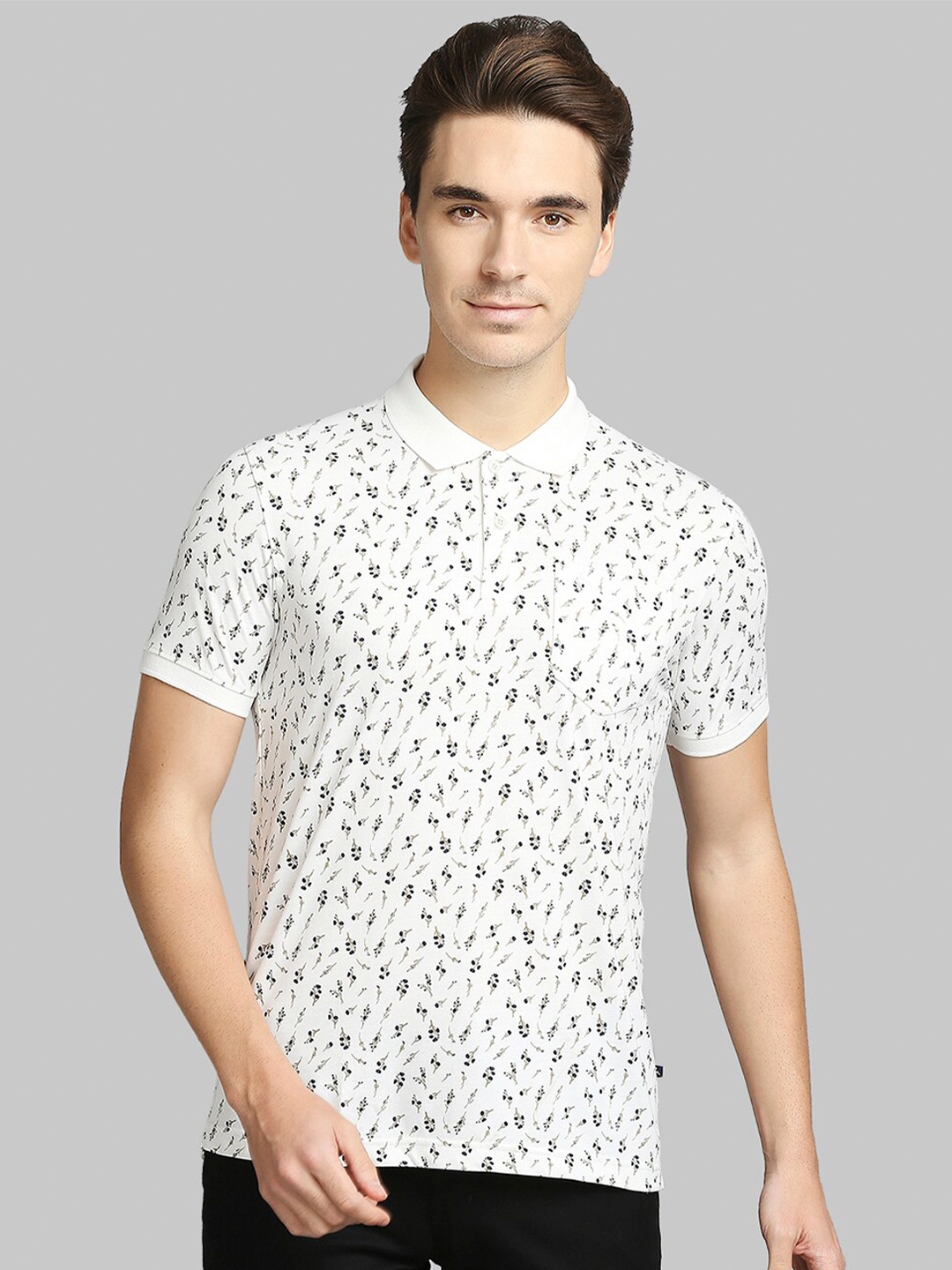 

Parx Men White Floral Printed Polo Collar T-shirt
