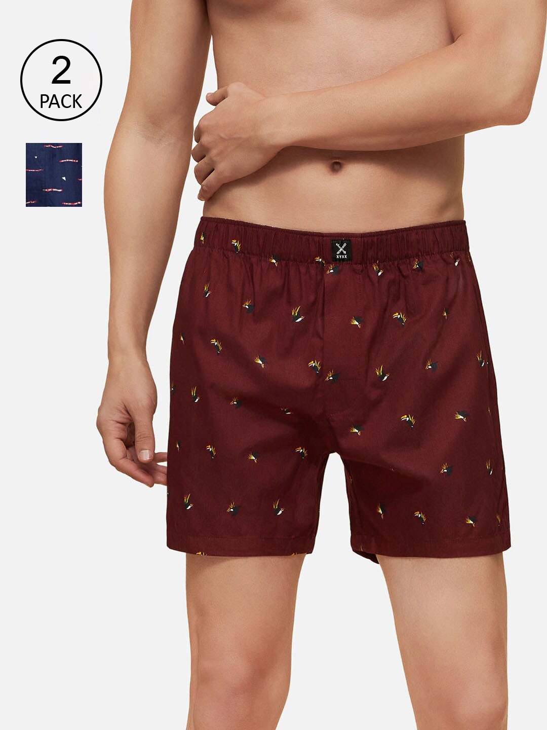

XYXX Men Pack Of 2 Printed Pure Cotton Boxers XYBOX2PCKN194, Blue