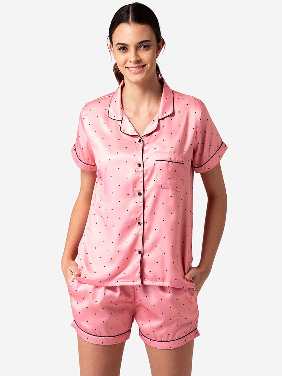 

Bellofox Women Peach-Coloured & Black Printed Night Suit