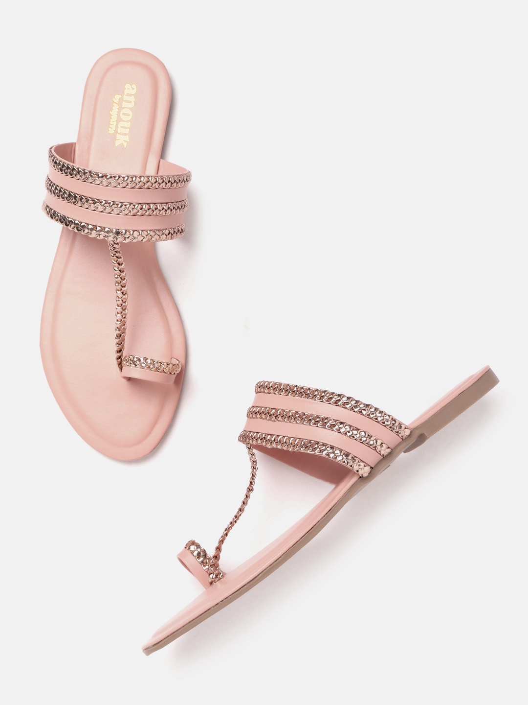 

Anouk Women Pink & Gold-Toned Braided One Toe Flats