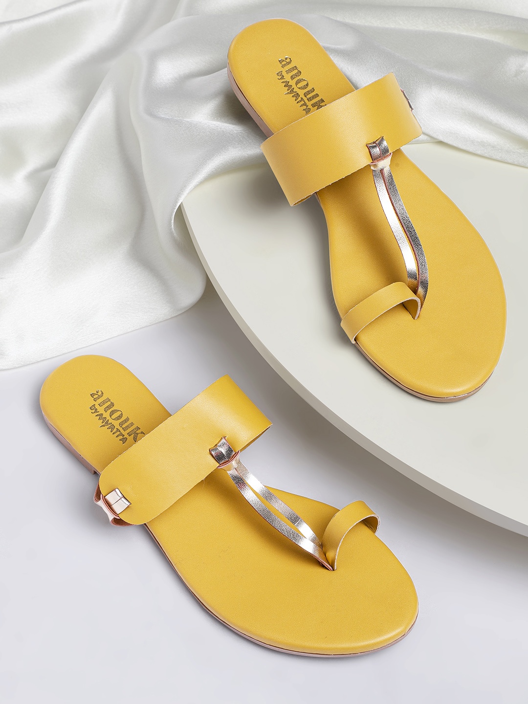 

Anouk Women Mustard Yellow & Rose Gold-Toned One Toe Flats