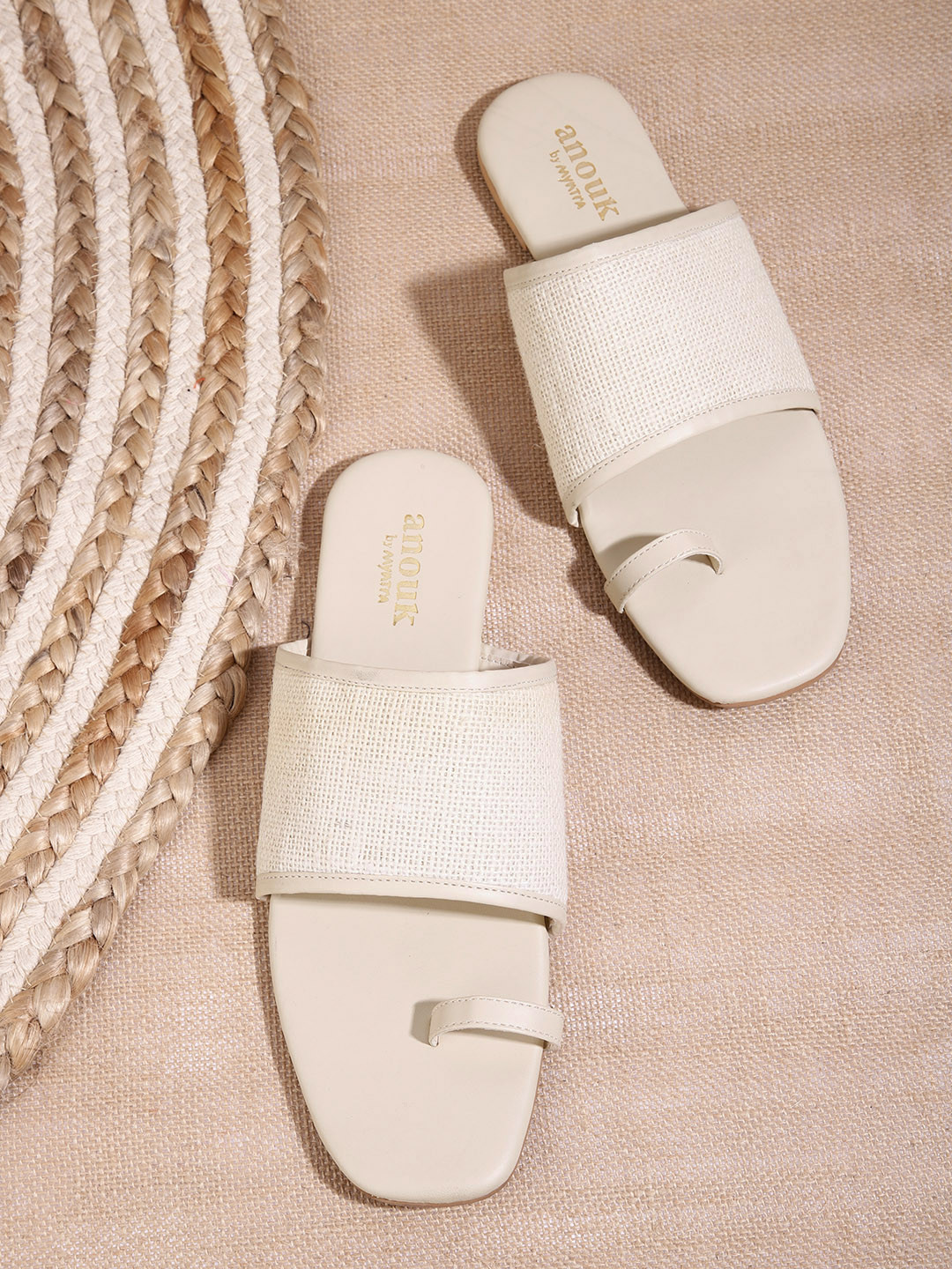 

Anouk Women Off White Woven Design Open Toe Flats