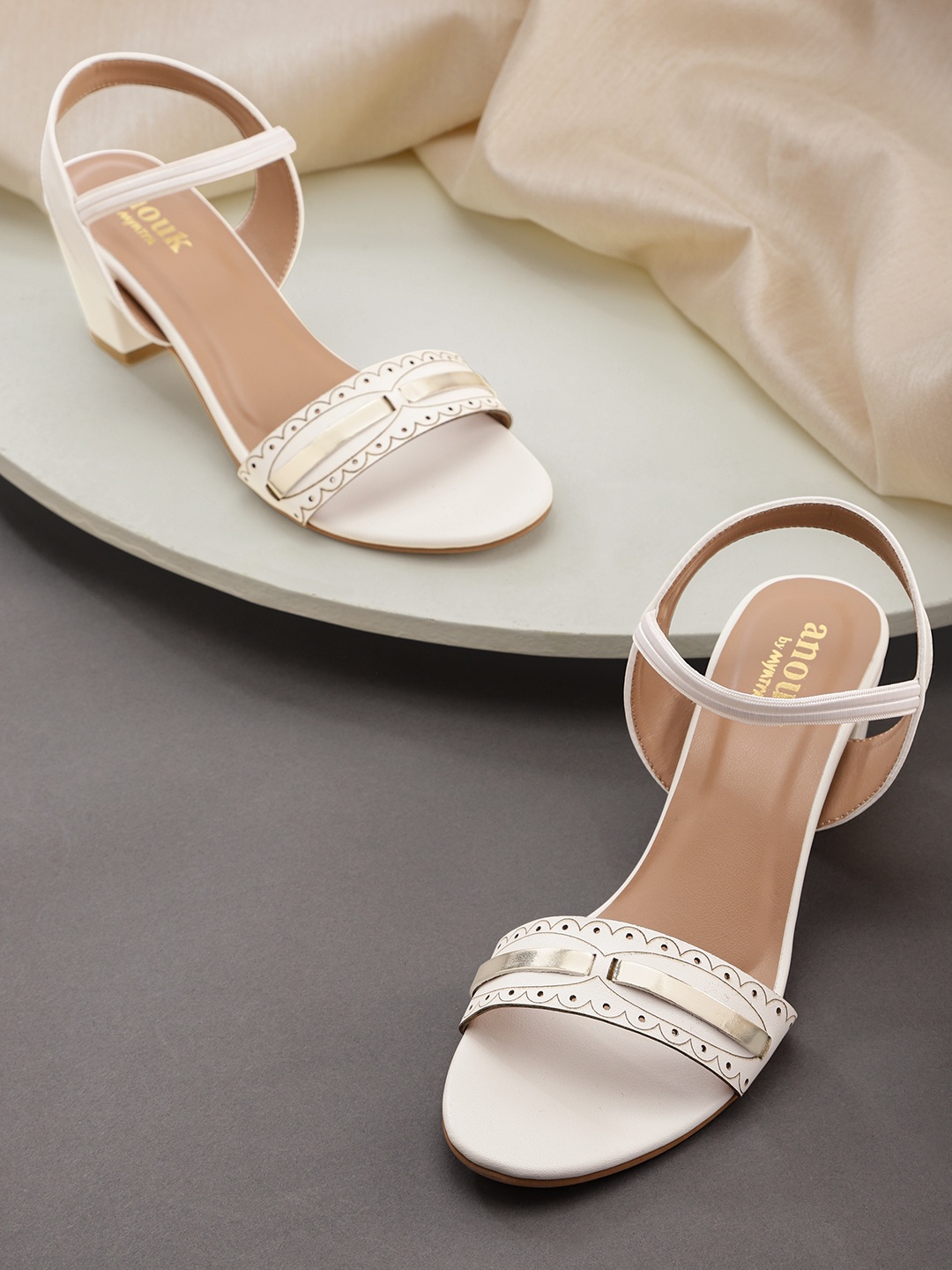 

Anouk Off White & Gold-Toned Block Heels