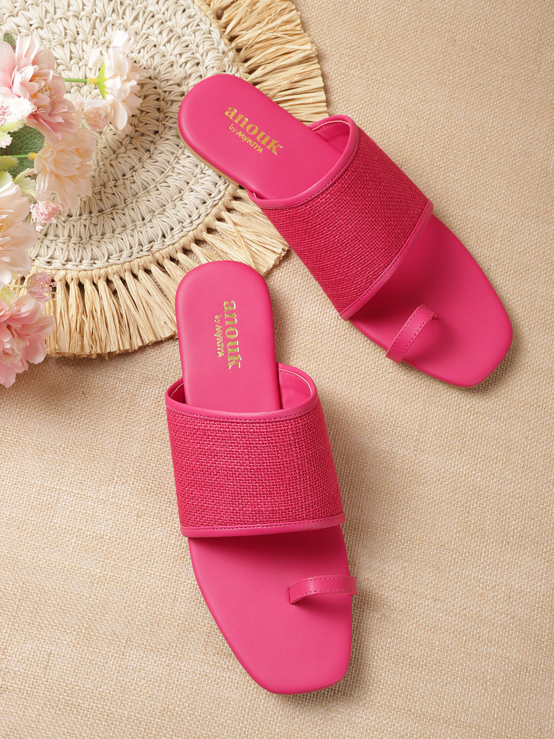 

Anouk Women Pink Woven Design One Toe Flats