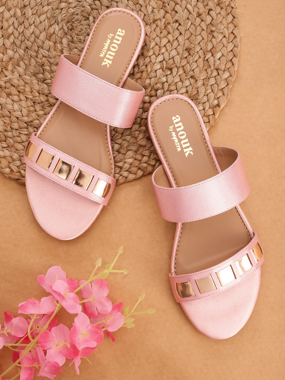 

Anouk Women Pink & Gold-Toned Open Toe Flats