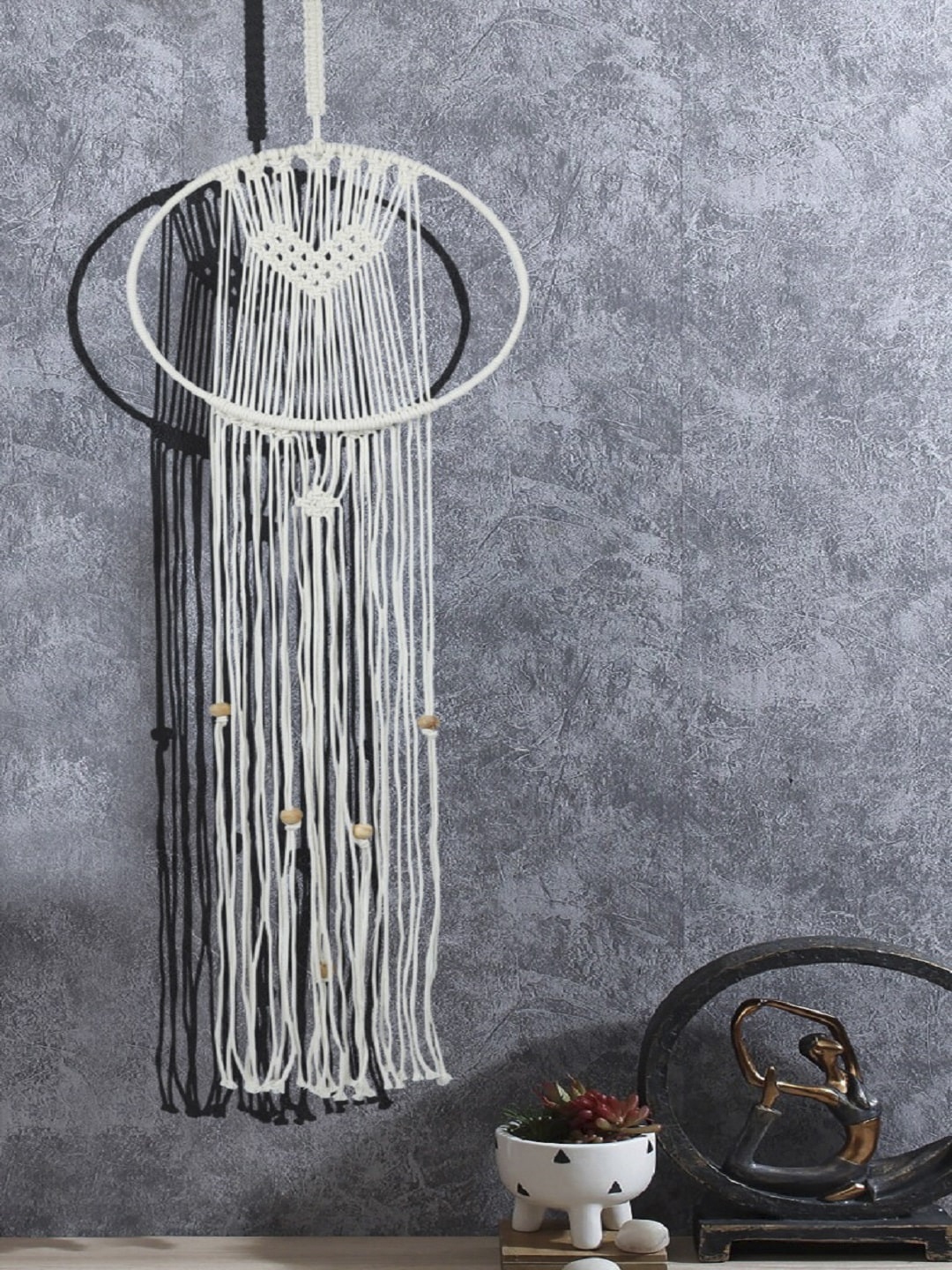 

BELLA TRUE Set Of 2 Beige Macrame Wall Hanging Dream Catchers With Beads