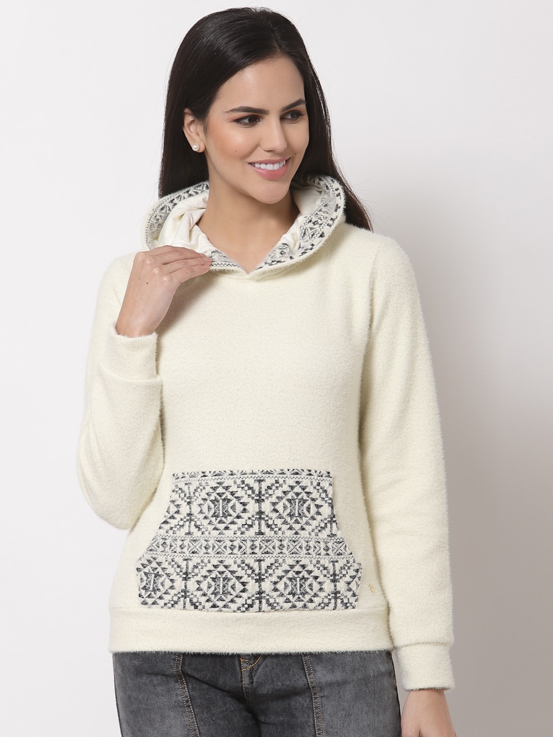 

Juelle Women Off White Hooded Fleece Sweatshirt