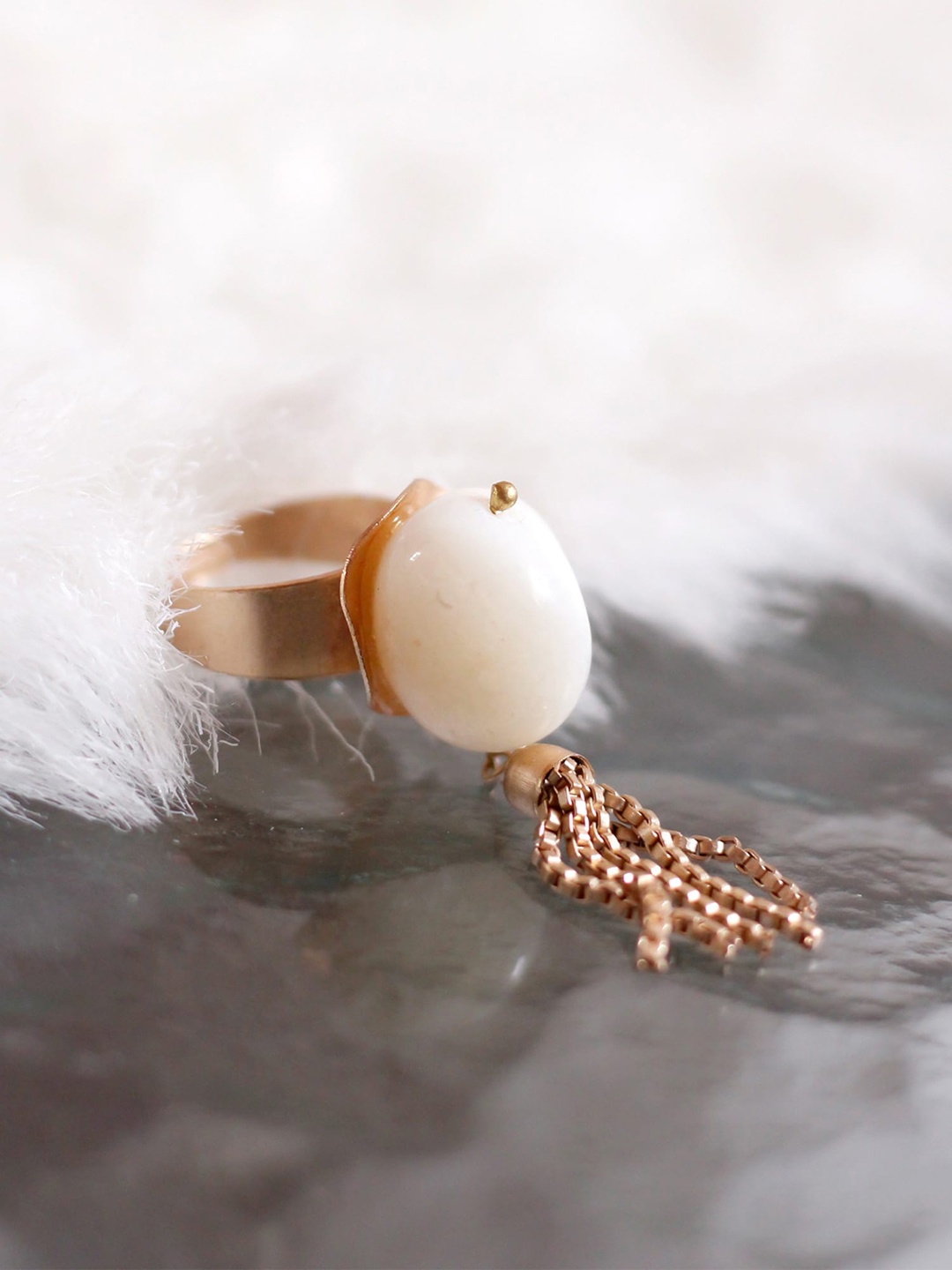 

Bellofox Gold-Toned Off-White Stone-Studded Adjustable Statement Finger Ring