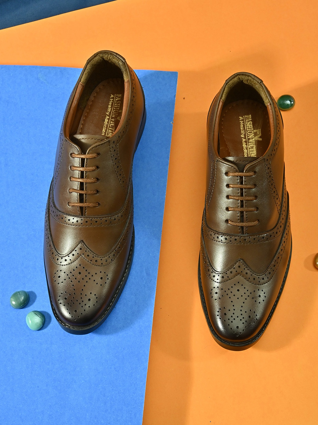

Fashion Victim Men Genuine Leather Textured Formal Brogues, Brown