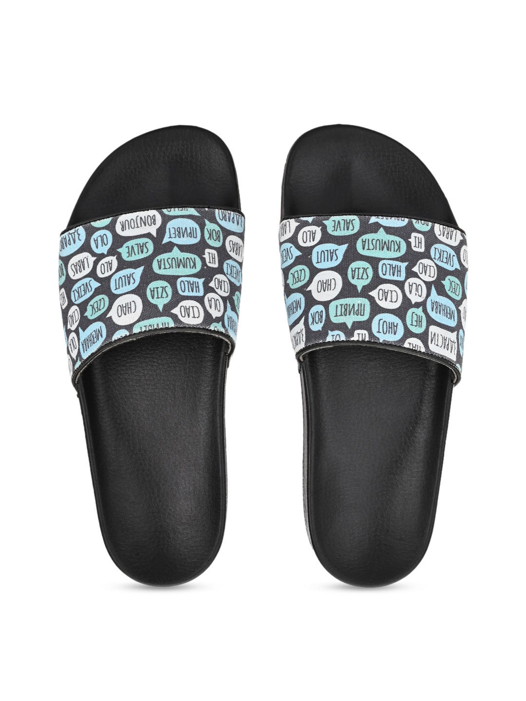 

KLEAT Men Grey & Black Printed Sliders