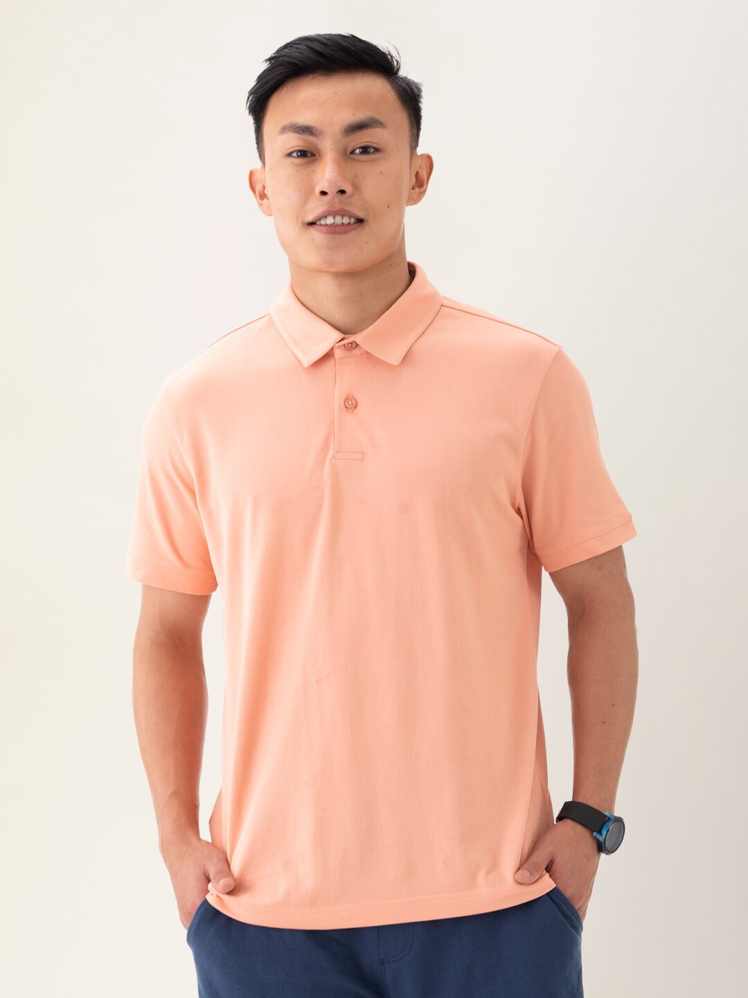 

DAMENSCH Men Solid Thermoregulating Regular Fit 2-Button Polo T-shirt, Pink