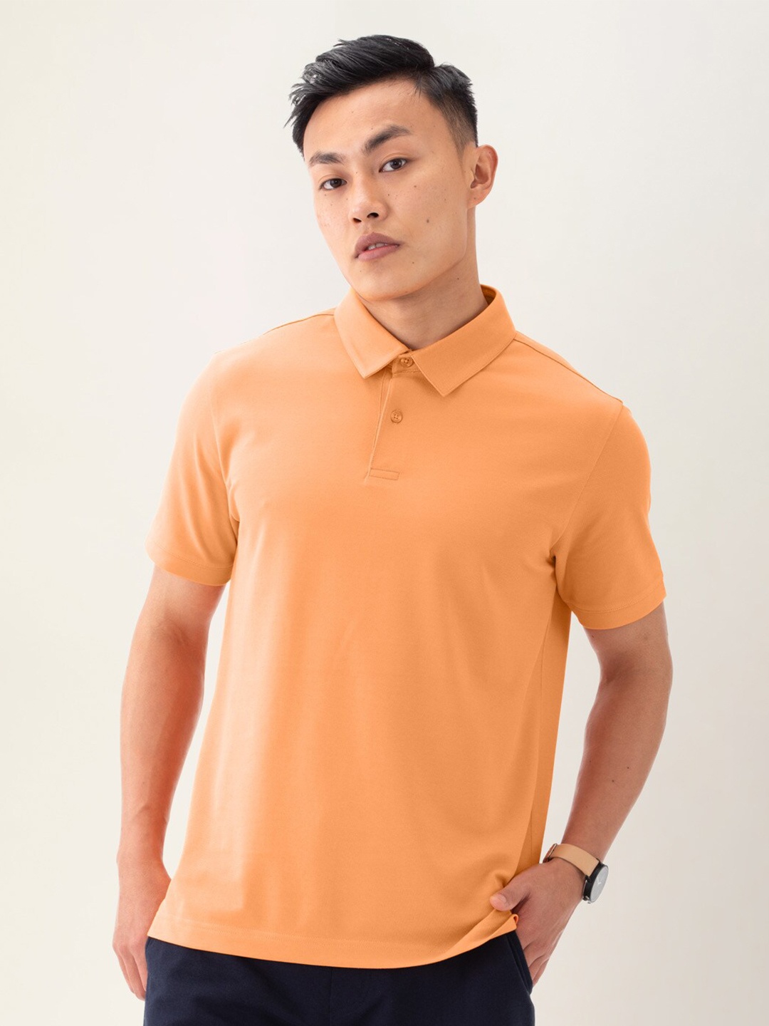 

DAMENSCH Men Thermoregulating Regular Fit 2 Button Polo T-shirt, Orange