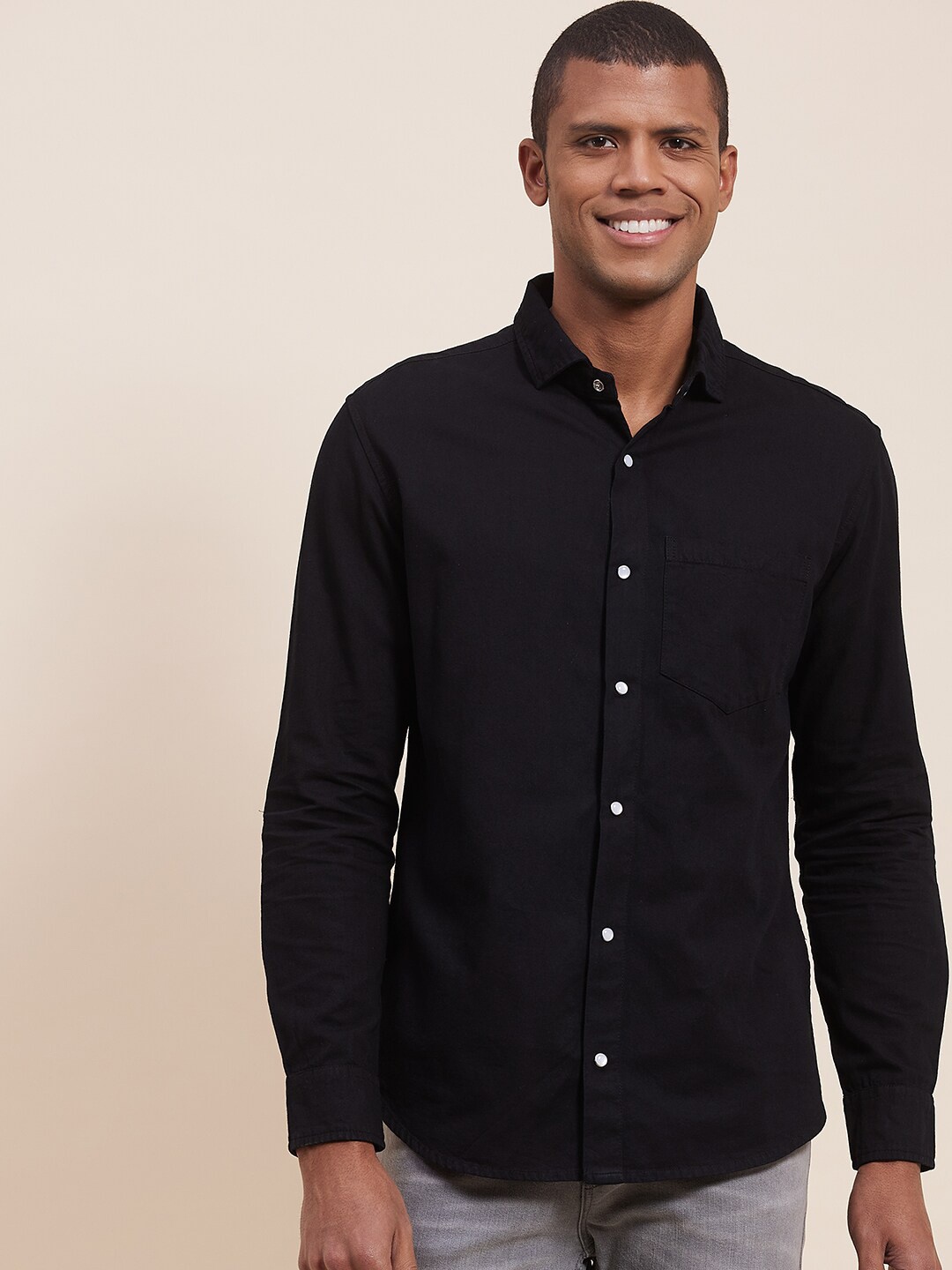

MASCLN SASSAFRAS Men Black Cotton Casual Shirt