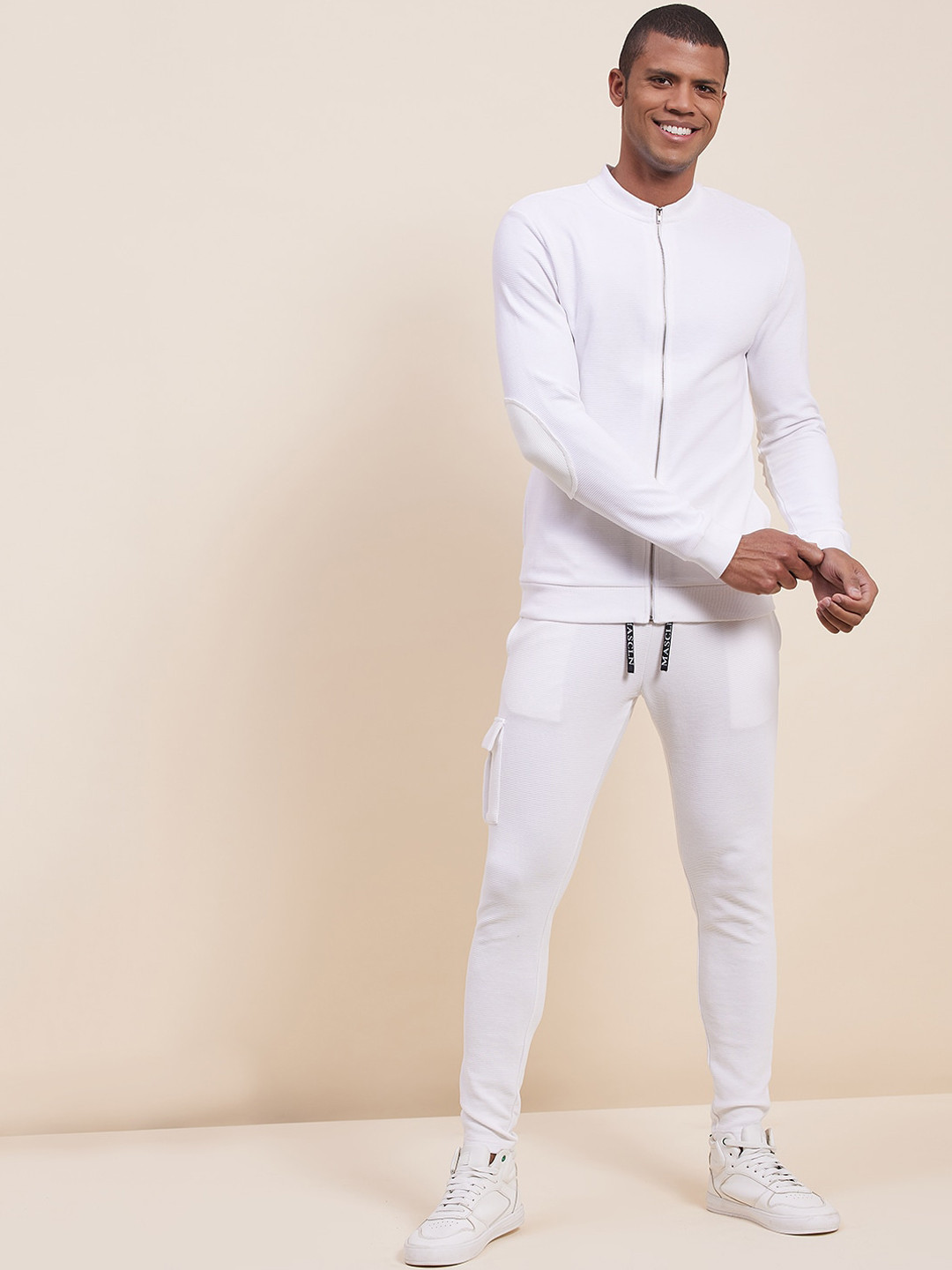 

MASCLN SASSAFRAS Men White Bomber Jacket