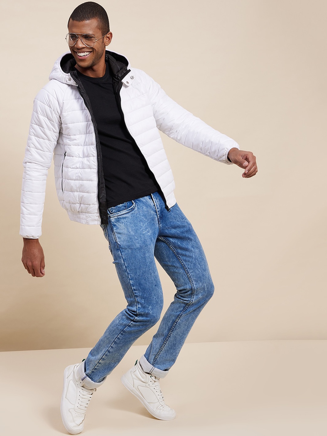 

MASCLN SASSAFRAS Men White Longline Padded Jacket