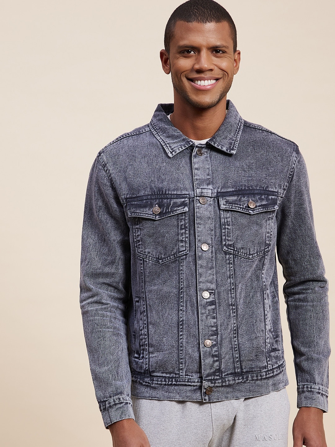 

MASCLN SASSAFRAS Men Grey Washed Denim Jacket