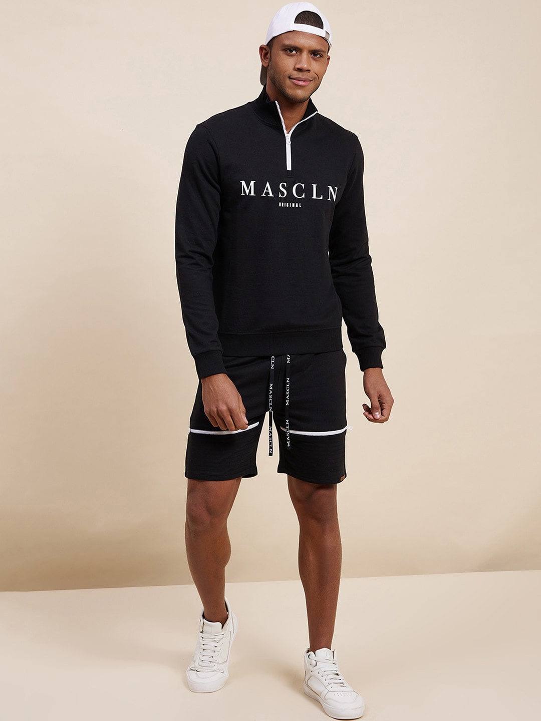 

MASCLN SASSAFRAS Men Black Zipper Detail Cotton Blend Shorts