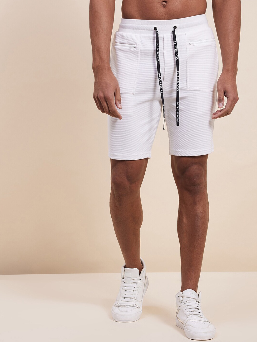

MASCLN SASSAFRAS Men White Zipper Pocket Bermuda Shorts