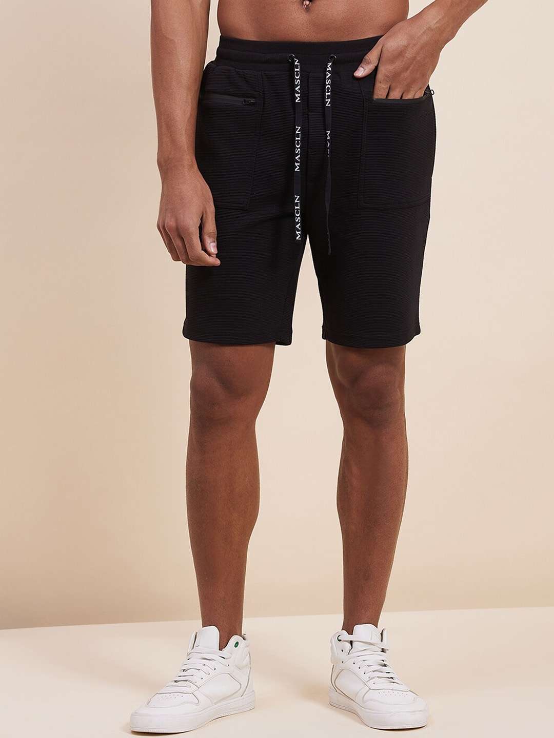 

MASCLN SASSAFRAS Men Black Zipper Pocket Shorts