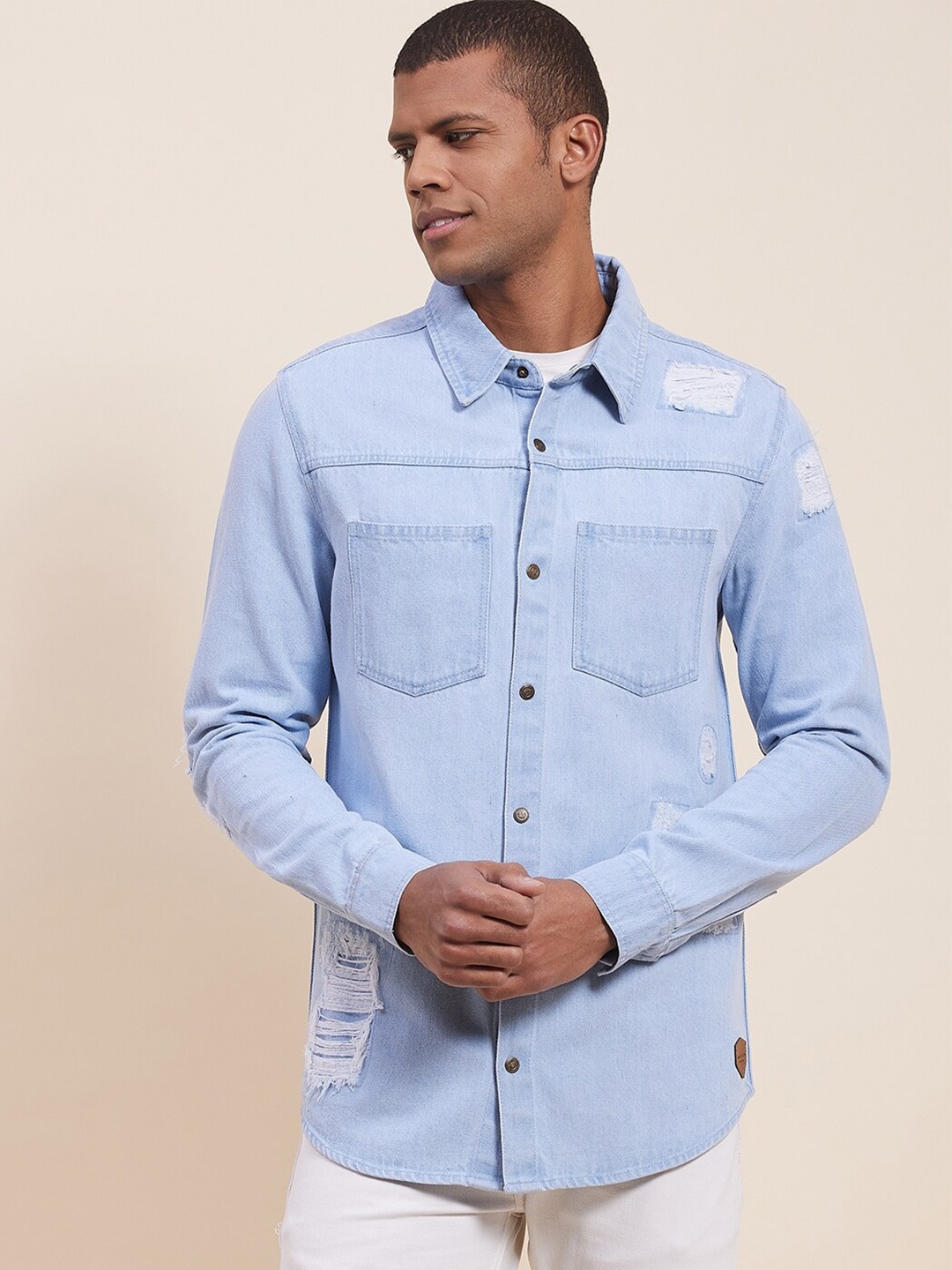 

MASCLN SASSAFRAS Men Blue Denim Casual Shirt