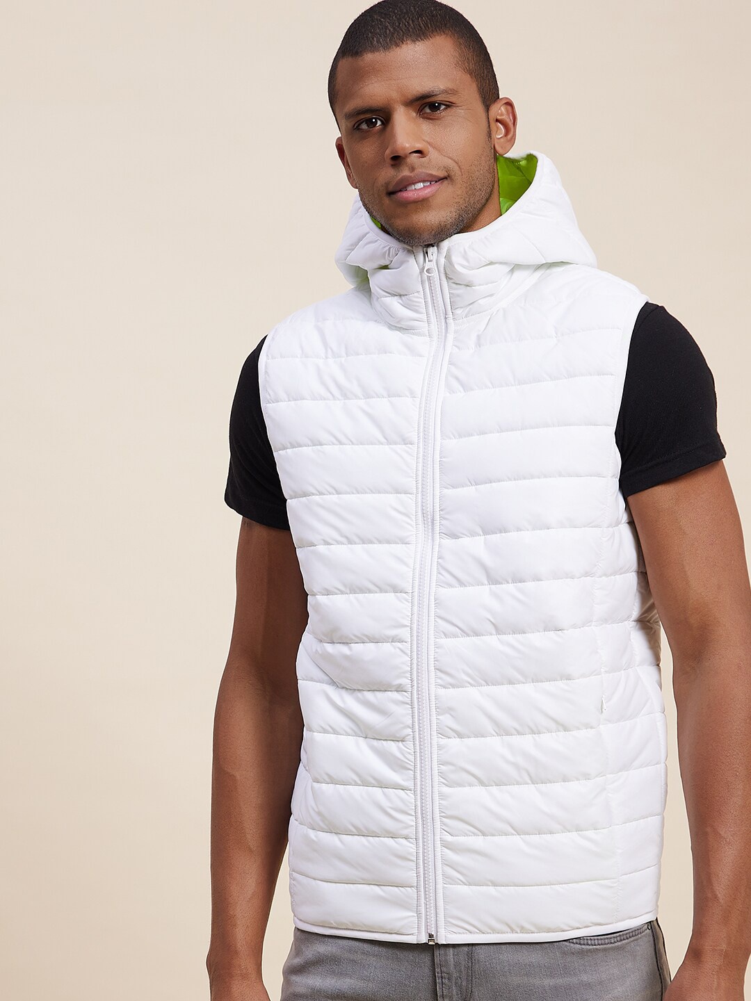 

MASCLN SASSAFRAS Men White Striped Puffer Jacket
