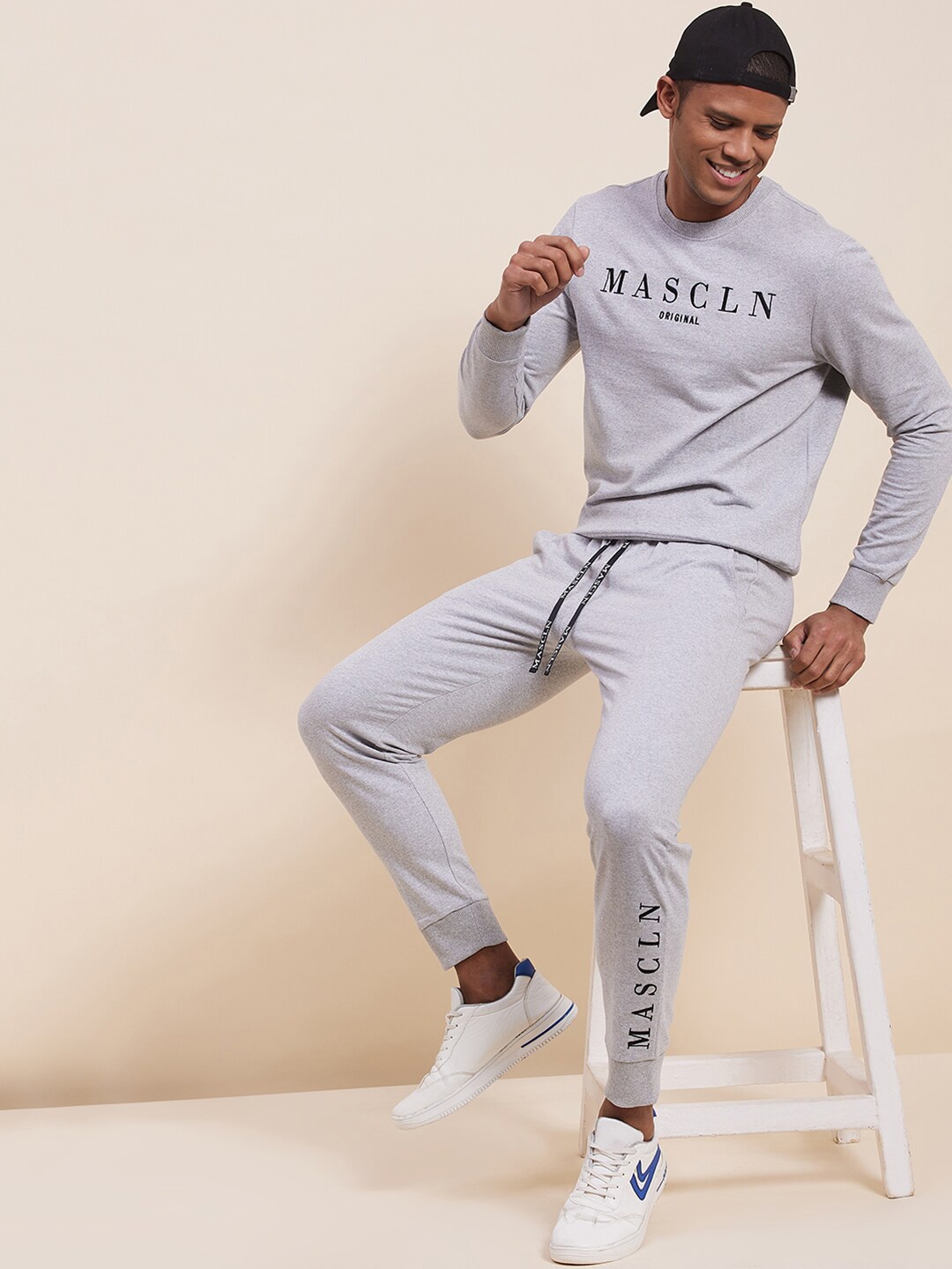 

MASCLN SASSAFRAS Men Grey Embroidered Sweatshirt