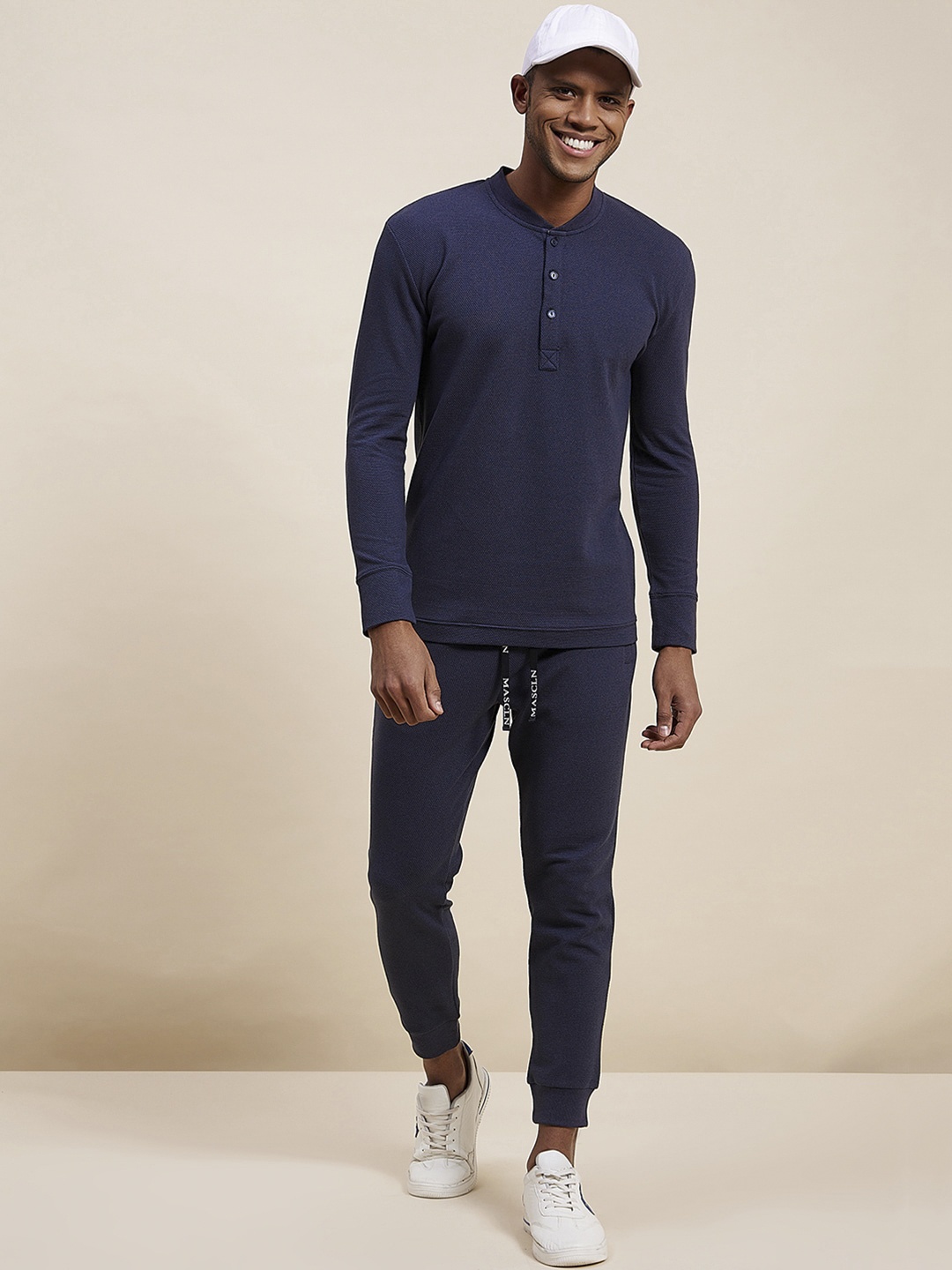 

MASCLN SASSAFRAS Men Navy Blue Solid Joggers