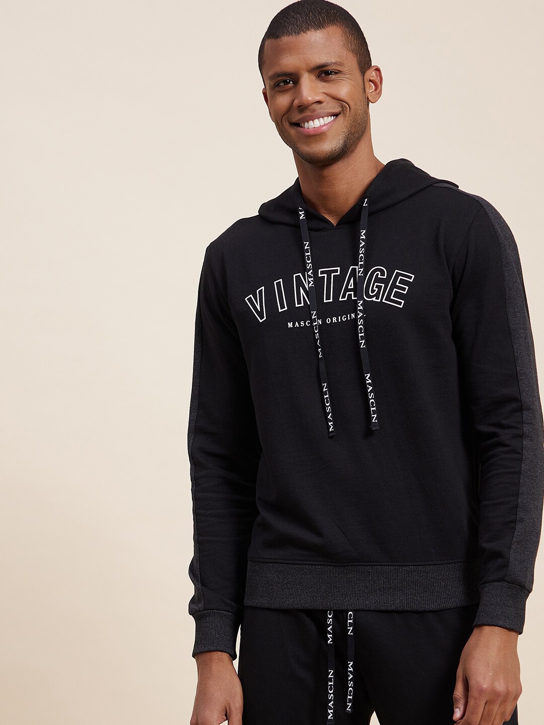 

MASCLN SASSAFRAS Men Black Printed Hooded Sweatshirt