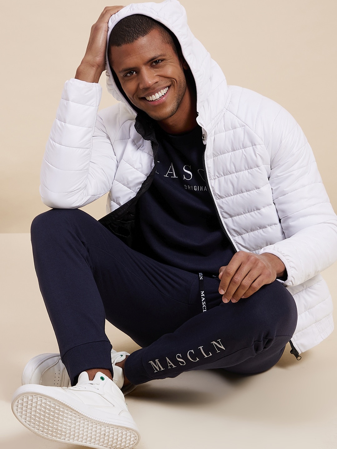 

MASCLN SASSAFRAS Men Navy Blue Embroidered Joggers